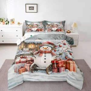 Homewish Winter Snowman Bedding Set Jungle Cabin Jungle Pine Trees Comforter Set for Kids Teens Adults New Year Christmas Rustic Style Comforter Duvet Set with 2 Pillowcases Full Size 3 Pcs
