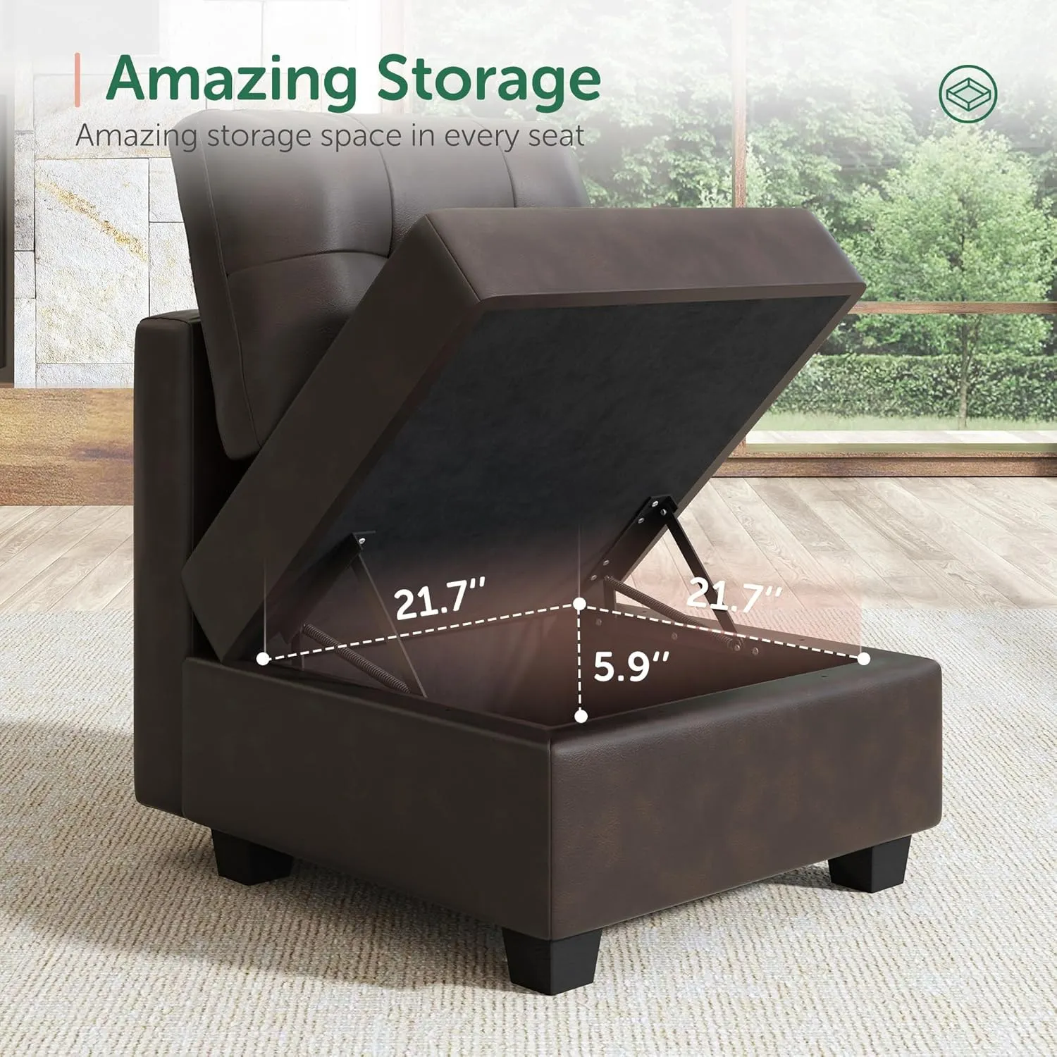 HONBAY Oversized Modular Sleeper Sectional Sofa Bed with Storage - Faux Leather Reversible 8-Seat Couches for Living Room, Brown