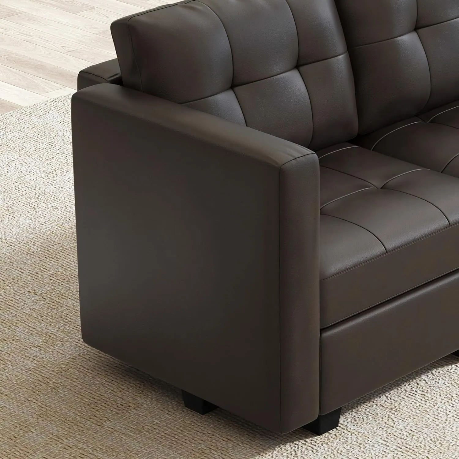 HONBAY Oversized Modular Sleeper Sectional Sofa Bed with Storage - Faux Leather Reversible 8-Seat Couches for Living Room, Brown