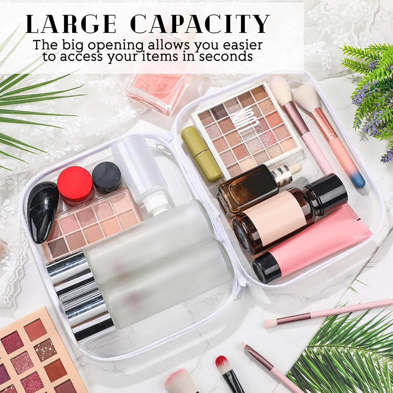 Hoolerry 6 Pcs Hard Clear Zipper Case Transparent Zipper Hard Pouch for Snacks Makeup Bag Plastic Cosmetic Bag Portable Travel Organizer for Makeup Storage(White,Big,Medium,Small)
