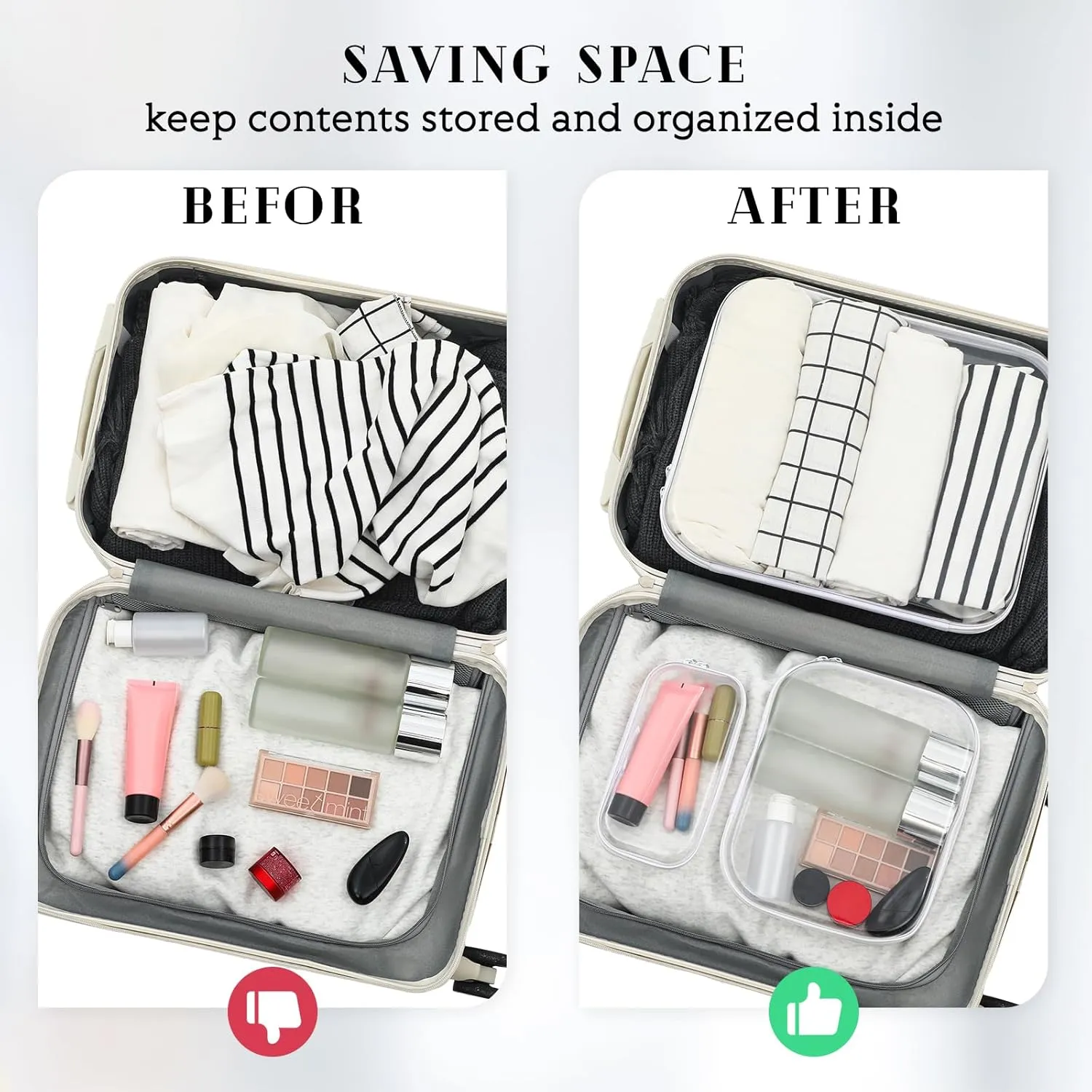 Hoolerry 6 Pcs Hard Clear Zipper Case Transparent Zipper Hard Pouch for Snacks Makeup Bag Plastic Cosmetic Bag Portable Travel Organizer for Makeup Storage(White,Big,Medium,Small)
