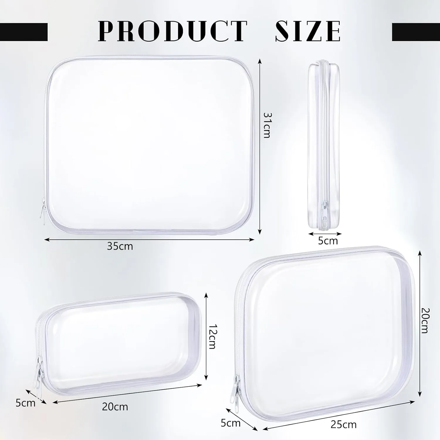 Hoolerry 6 Pcs Hard Clear Zipper Case Transparent Zipper Hard Pouch for Snacks Makeup Bag Plastic Cosmetic Bag Portable Travel Organizer for Makeup Storage(White,Big,Medium,Small)