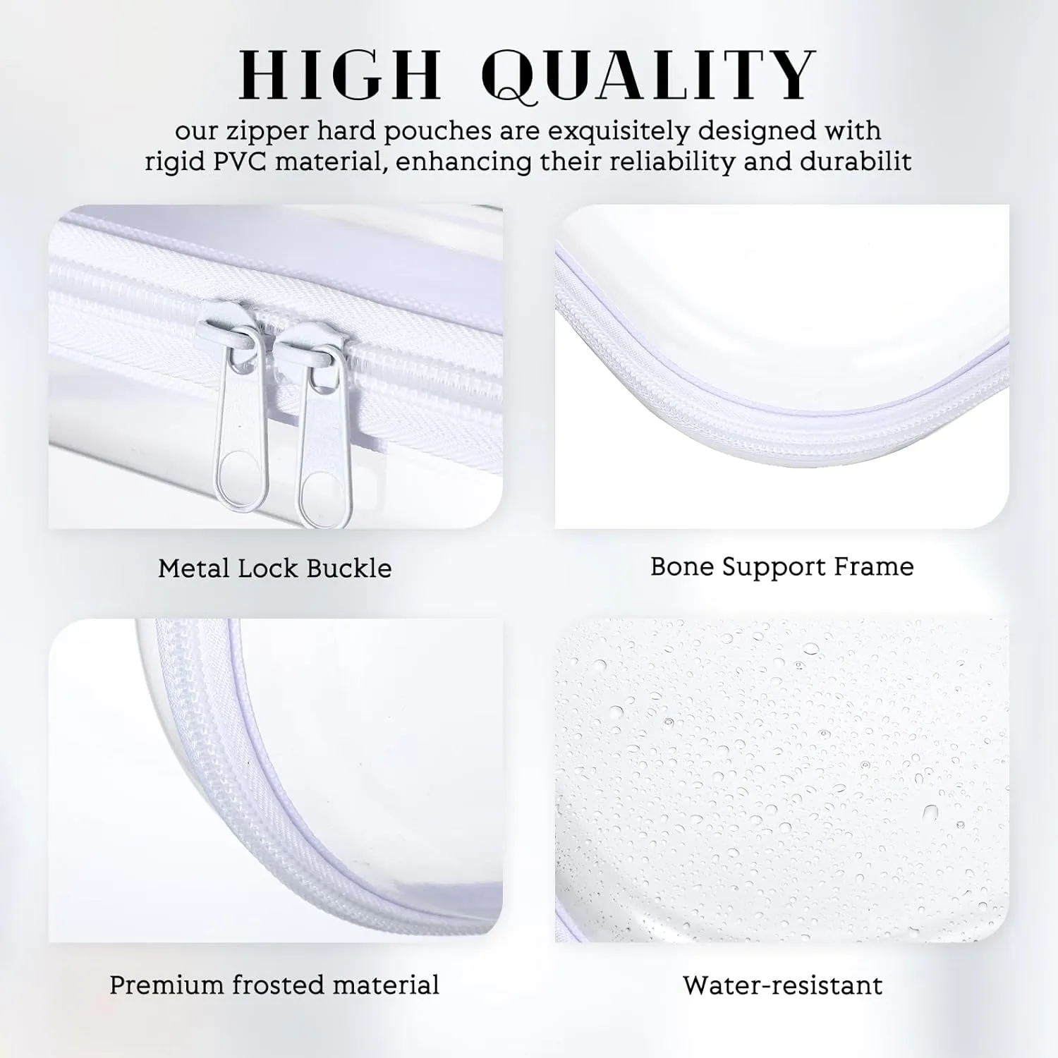 Hoolerry 6 Pcs Hard Clear Zipper Case Transparent Zipper Hard Pouch for Snacks Makeup Bag Plastic Cosmetic Bag Portable Travel Organizer for Makeup Storage(White,Big,Medium,Small)
