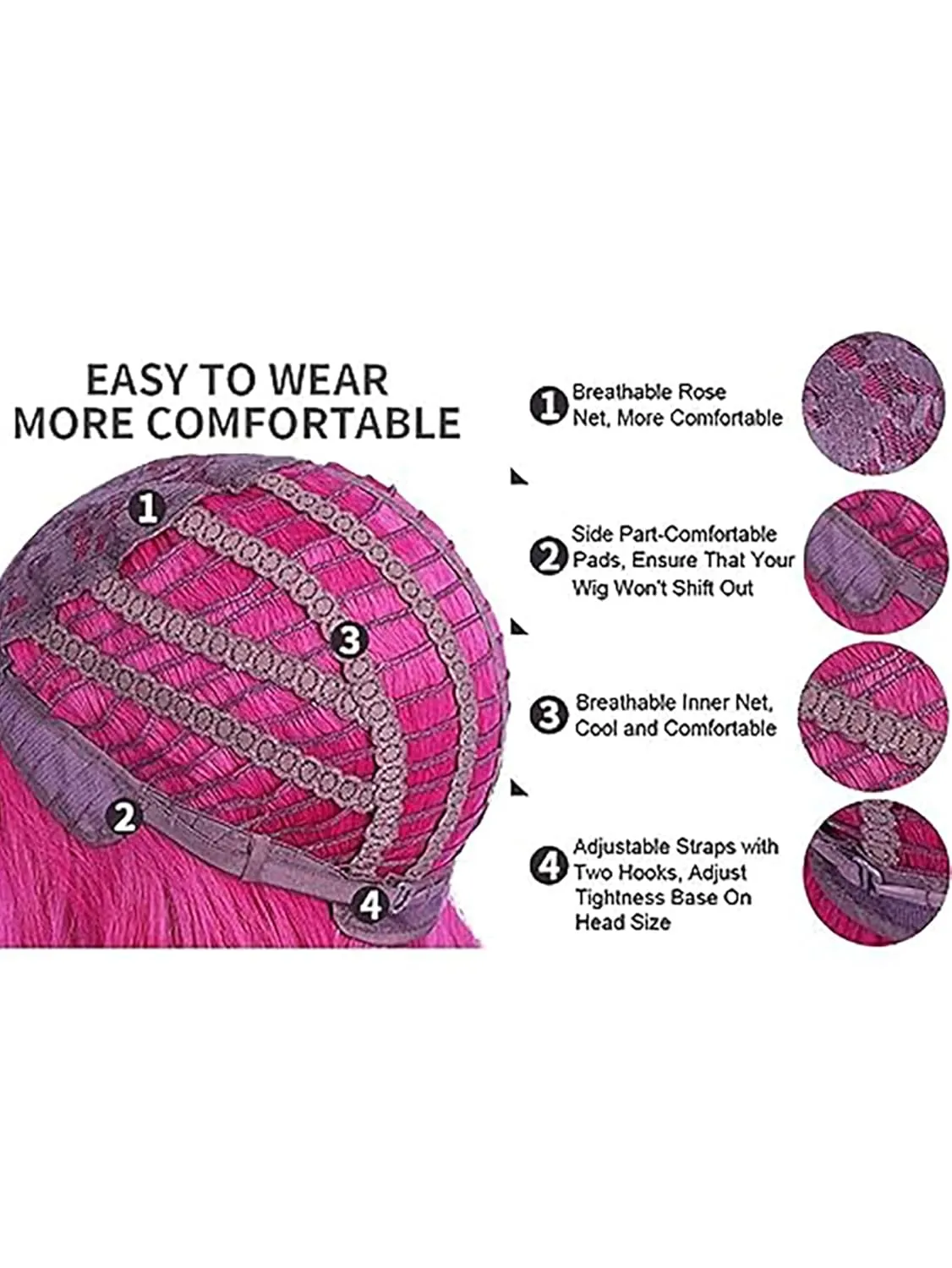 Hot Pink Wigs for Women Girls Middle Part Wig Long Pink Wig Heat Resistant Synthetic Curly Wavy Wigs for Cosplay Costume Party