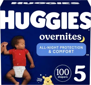 Huggies Size 5 Overnites Baby Diapers: Overnight Diapers, Size 5 (27  lbs), 100 Ct (2 Packs of 50), Packaging May Vary