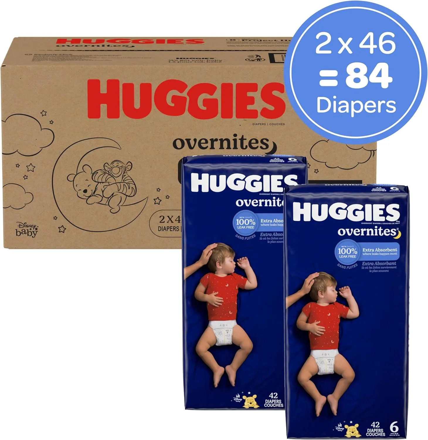 Huggies Size 6 Overnites Baby Diapers: Overnight Diapers, Size 6 (35  lbs), 84 Ct (2 Packs of 42), Packaging May Vary
