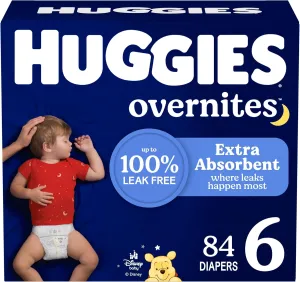 Huggies Size 6 Overnites Baby Diapers: Overnight Diapers, Size 6 (35  lbs), 84 Ct (2 Packs of 42), Packaging May Vary