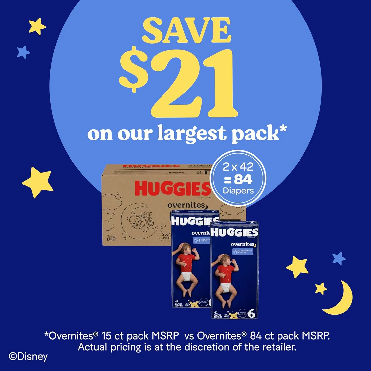 Huggies Size 6 Overnites Baby Diapers: Overnight Diapers, Size 6 (35  lbs), 84 Ct (2 Packs of 42), Packaging May Vary