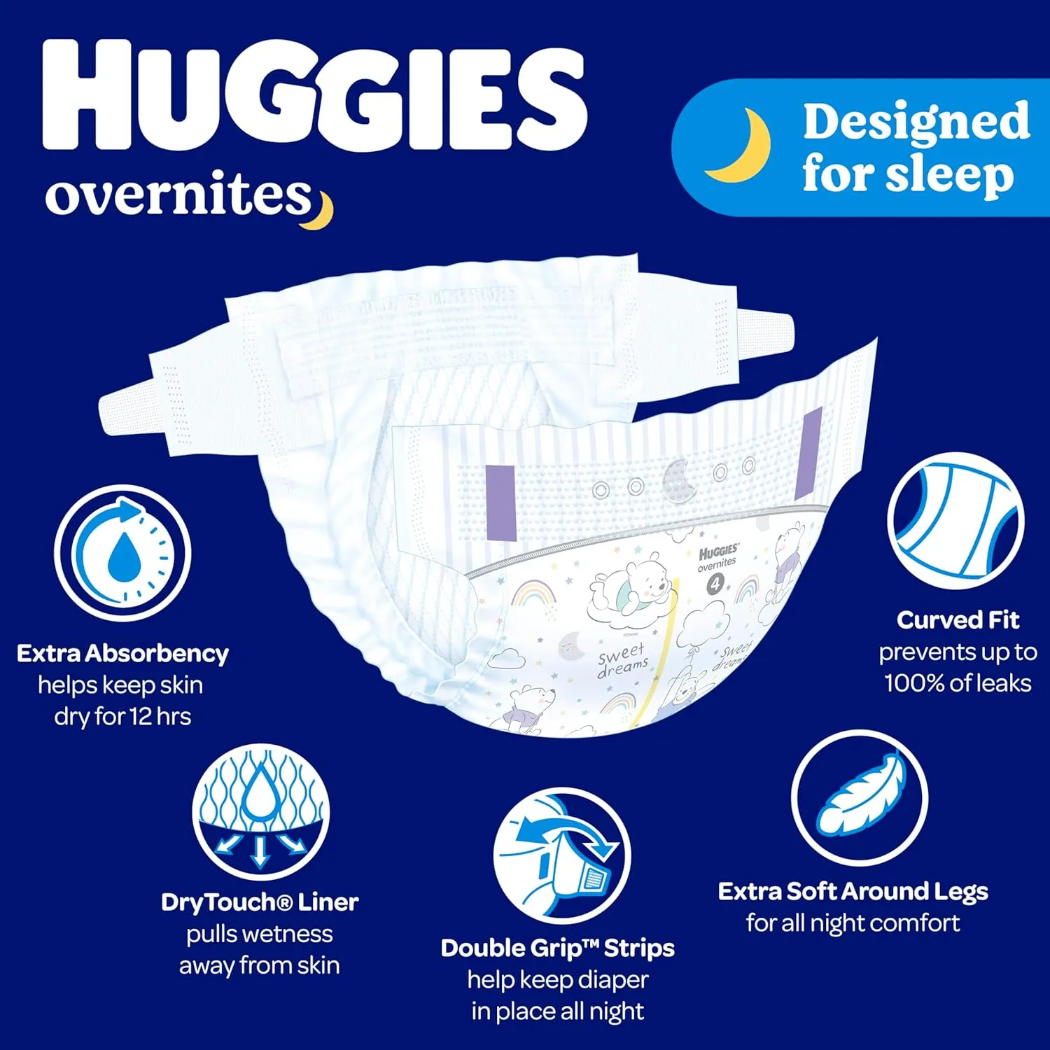 Huggies Size 7 Overnites Baby Diapers: Overnight Diapers, Size 7 (41  lbs), 68 Ct (2 Packs of 34), Packaging May Vary