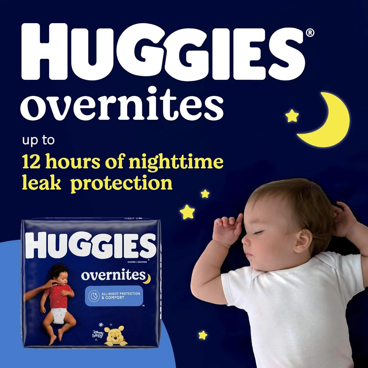 Huggies Size 7 Overnites Baby Diapers: Overnight Diapers, Size 7 (41  lbs), 68 Ct (2 Packs of 34), Packaging May Vary