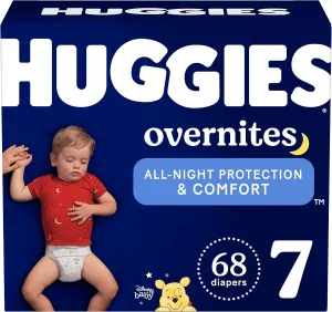Huggies Size 7 Overnites Baby Diapers: Overnight Diapers, Size 7 (41  lbs), 68 Ct (2 Packs of 34), Packaging May Vary