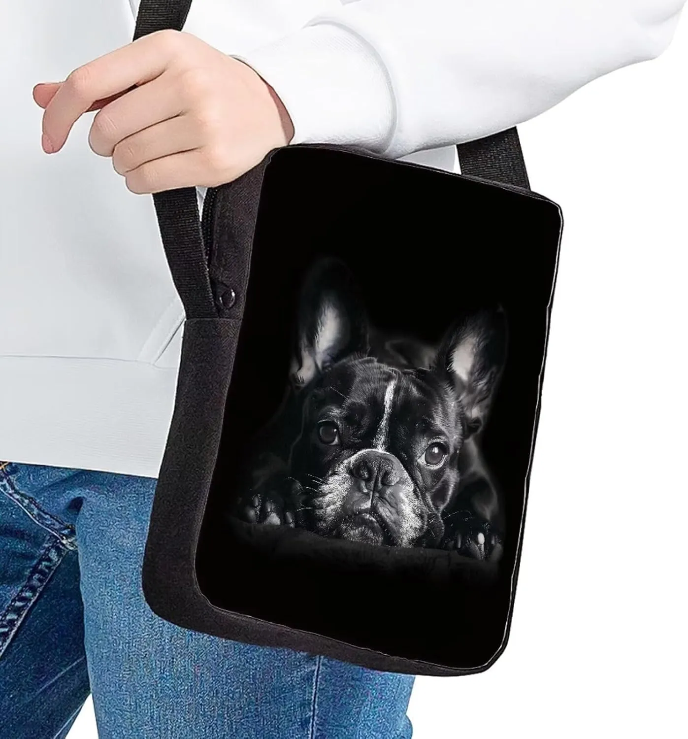 HUGS IDEA Black French Bulldog Messenger Bag for Women Men American Flag Patriotic Eagle Print Small Crossbody Bag Girl Casual Sling Satchel