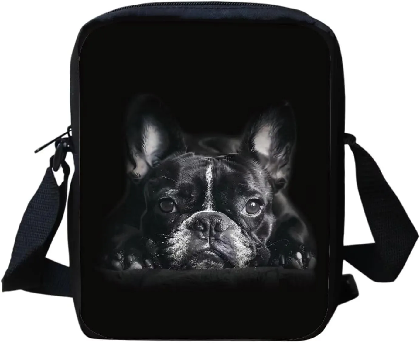 HUGS IDEA Black French Bulldog Messenger Bag for Women Men American Flag Patriotic Eagle Print Small Crossbody Bag Girl Casual Sling Satchel