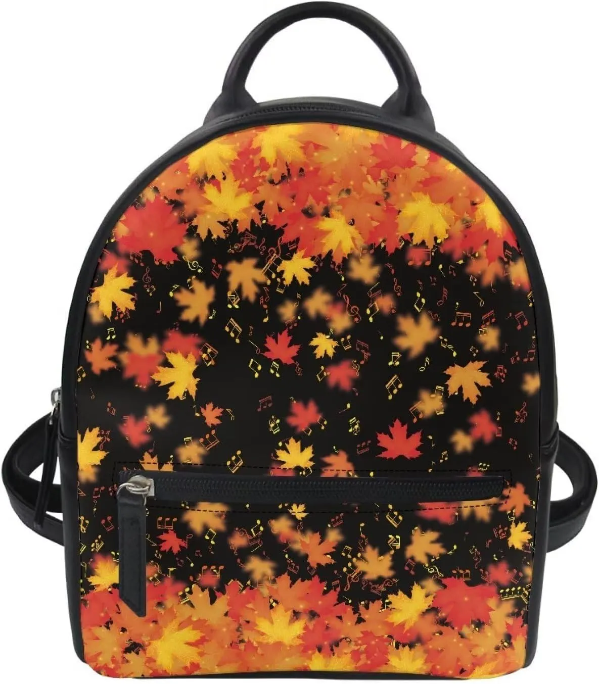 HUGS IDEA Fall Autumn Leaves Mini Backpack for Women Cute Small Backpack Purse PU Leather Bookbag Small Casual Daypacks