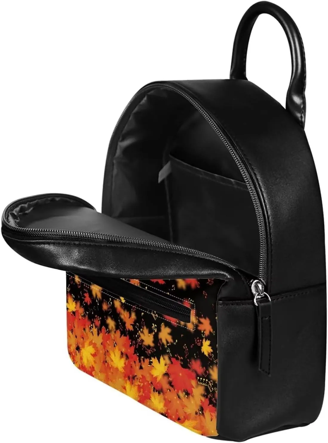 HUGS IDEA Fall Autumn Leaves Mini Backpack for Women Cute Small Backpack Purse PU Leather Bookbag Small Casual Daypacks