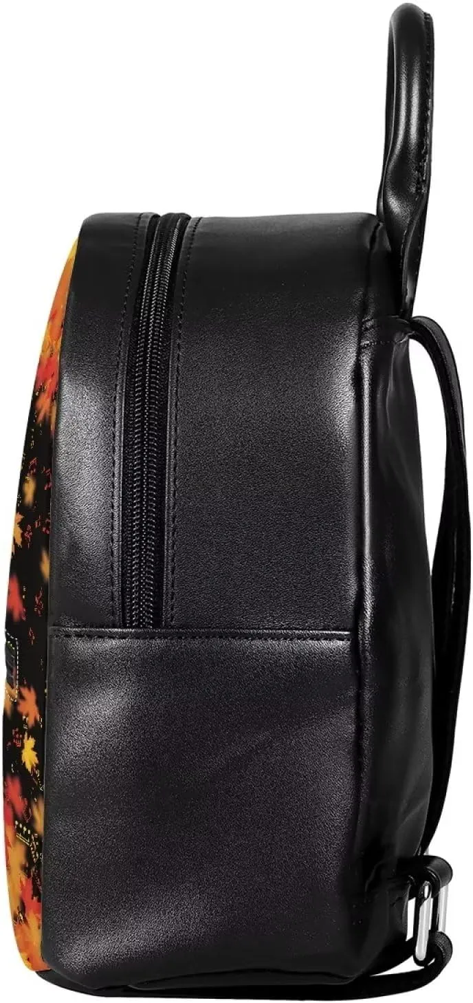 HUGS IDEA Fall Autumn Leaves Mini Backpack for Women Cute Small Backpack Purse PU Leather Bookbag Small Casual Daypacks