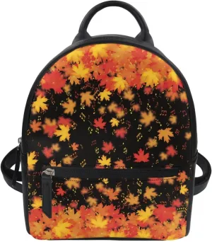 HUGS IDEA Fall Autumn Leaves Mini Backpack for Women Cute Small Backpack Purse PU Leather Bookbag Small Casual Daypacks