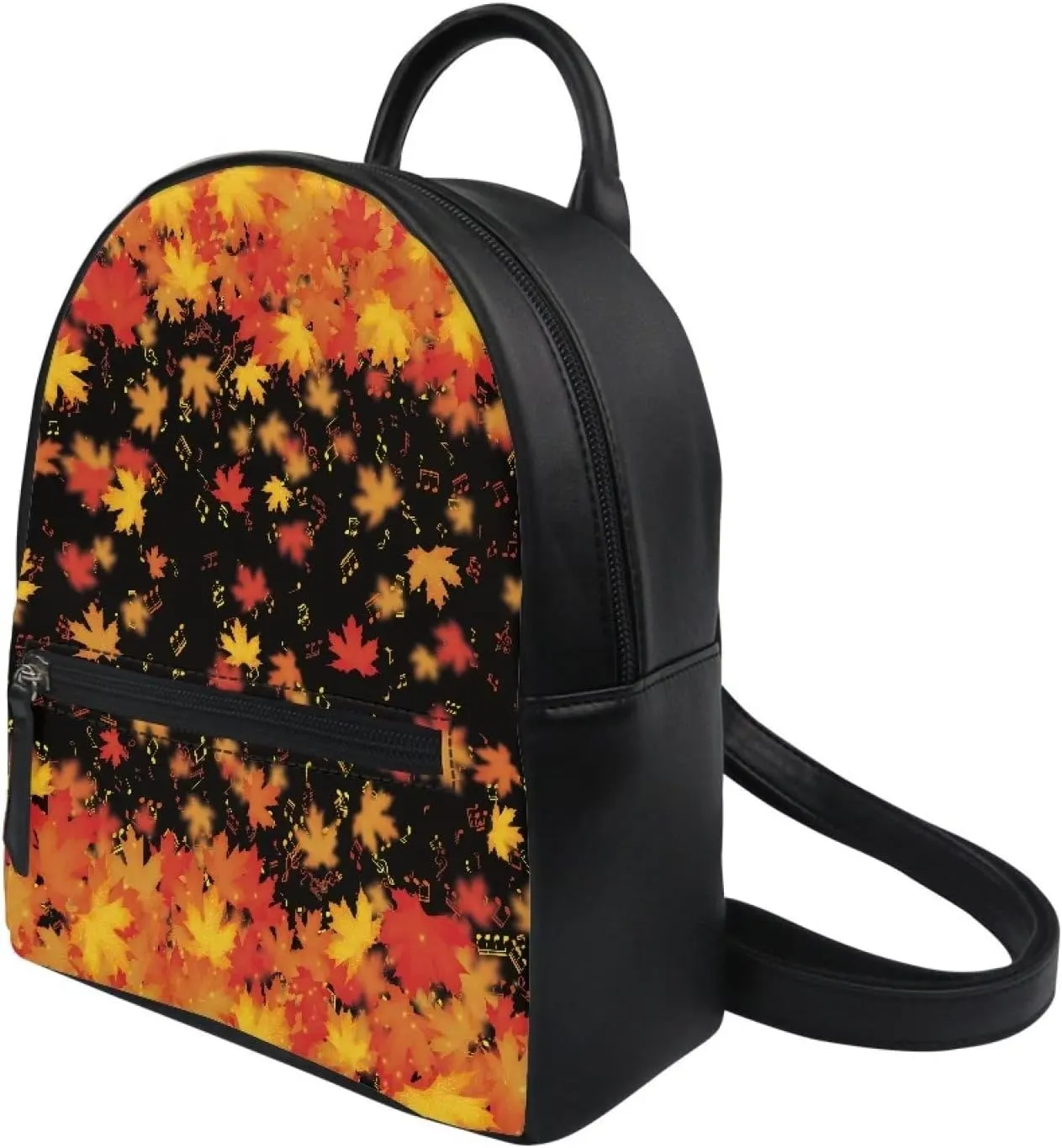 HUGS IDEA Fall Autumn Leaves Mini Backpack for Women Cute Small Backpack Purse PU Leather Bookbag Small Casual Daypacks