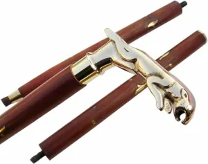 Humaira Nautical Designer Brass Jaguar Head Handle Walking Stick Antique Style Wooden Cane Designer Brass Golden Head Handle Walking Stick Antique Style Wooden Cane Gift
