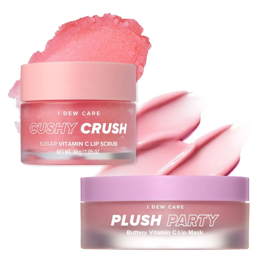 I DEW CARE Lip Scrub - Cushy Crush, 1.05 oz.   Lip Mask - Plush Party, 0.42 Oz Bundle