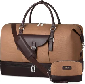 IBFUN Weekender Bags for Women, Large Overnight Bag Canvas Travel Duffel Bag Carry On Tote with Shoe Compartment 21" 3Pcs Set