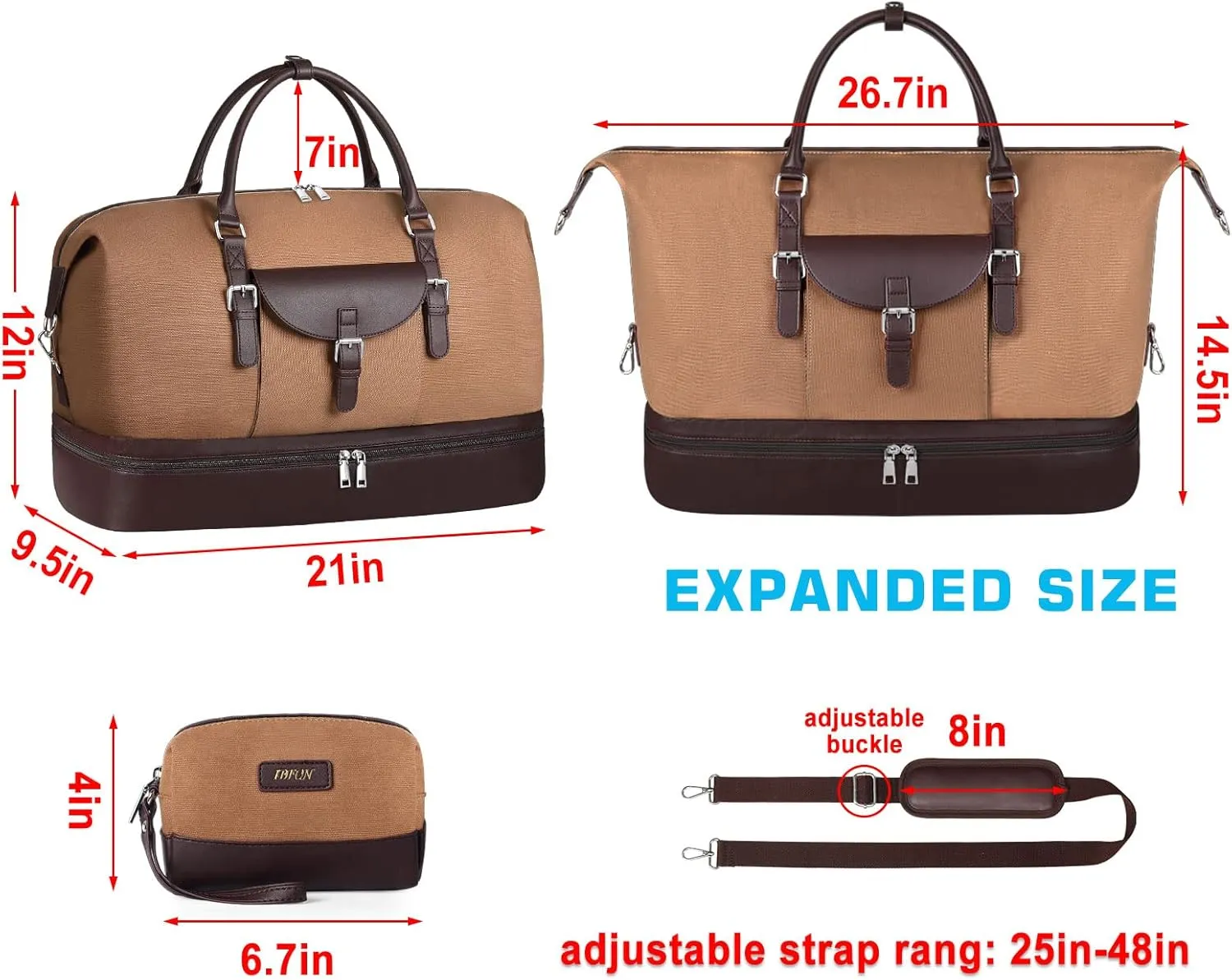 IBFUN Weekender Bags for Women, Large Overnight Bag Canvas Travel Duffel Bag Carry On Tote with Shoe Compartment 21" 3Pcs Set