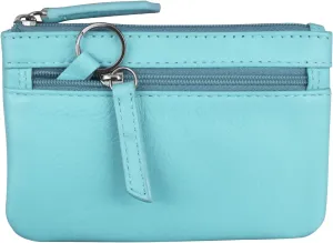 ili New York Mini Leather Coin Purse, Compact Design with Key Ring and RFID Protection for Women and Men in Vibrant Colors, Aegean Blue