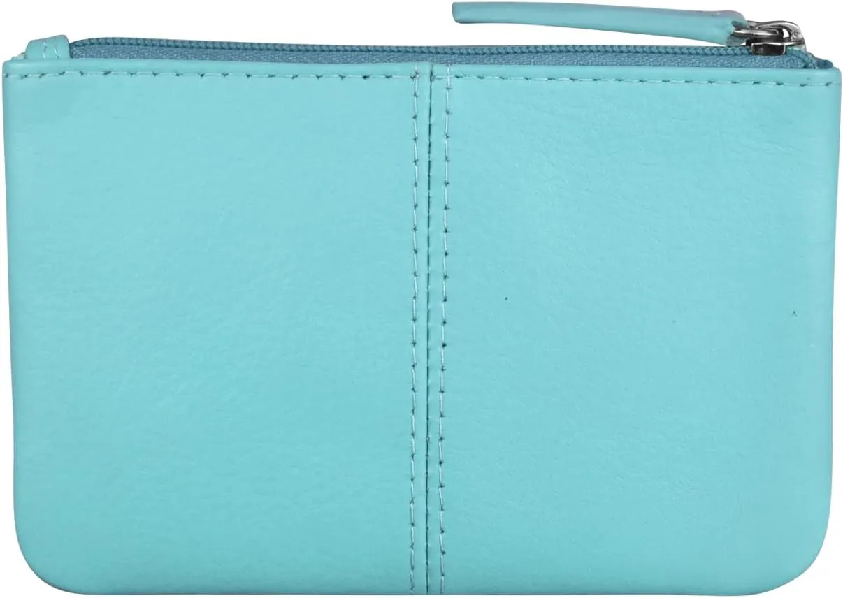 ili New York Mini Leather Coin Purse, Compact Design with Key Ring and RFID Protection for Women and Men in Vibrant Colors, Aegean Blue