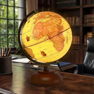 Illuminated Globe of the World with Wooden Stand, 8'' Vintage World Globe Built in LED Night Light for Kids&Adults' Geography Learning, Decor for Home Office Classroom