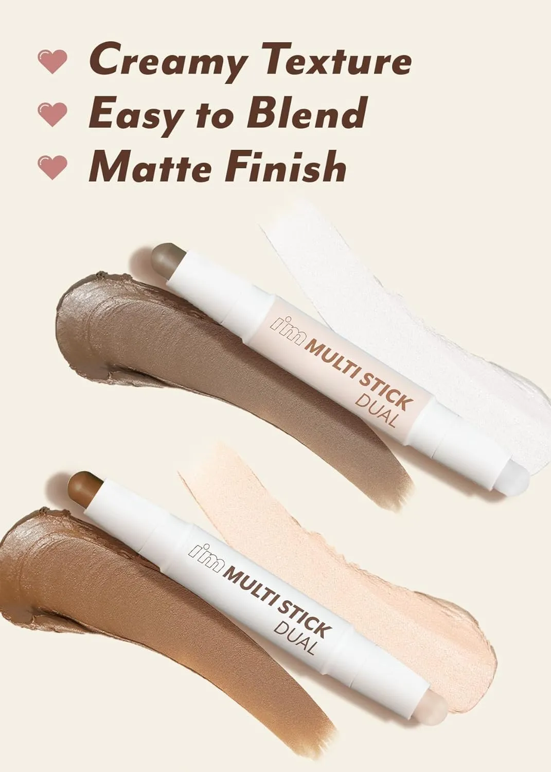 I'M MEME Two Shade Contour - I'm Multi Stick Dual 001 Contouring | Shading and Highlighting, Matte Finish, Suitable for Beginners, Portable Size, Lightweight Formula, Easy Blending