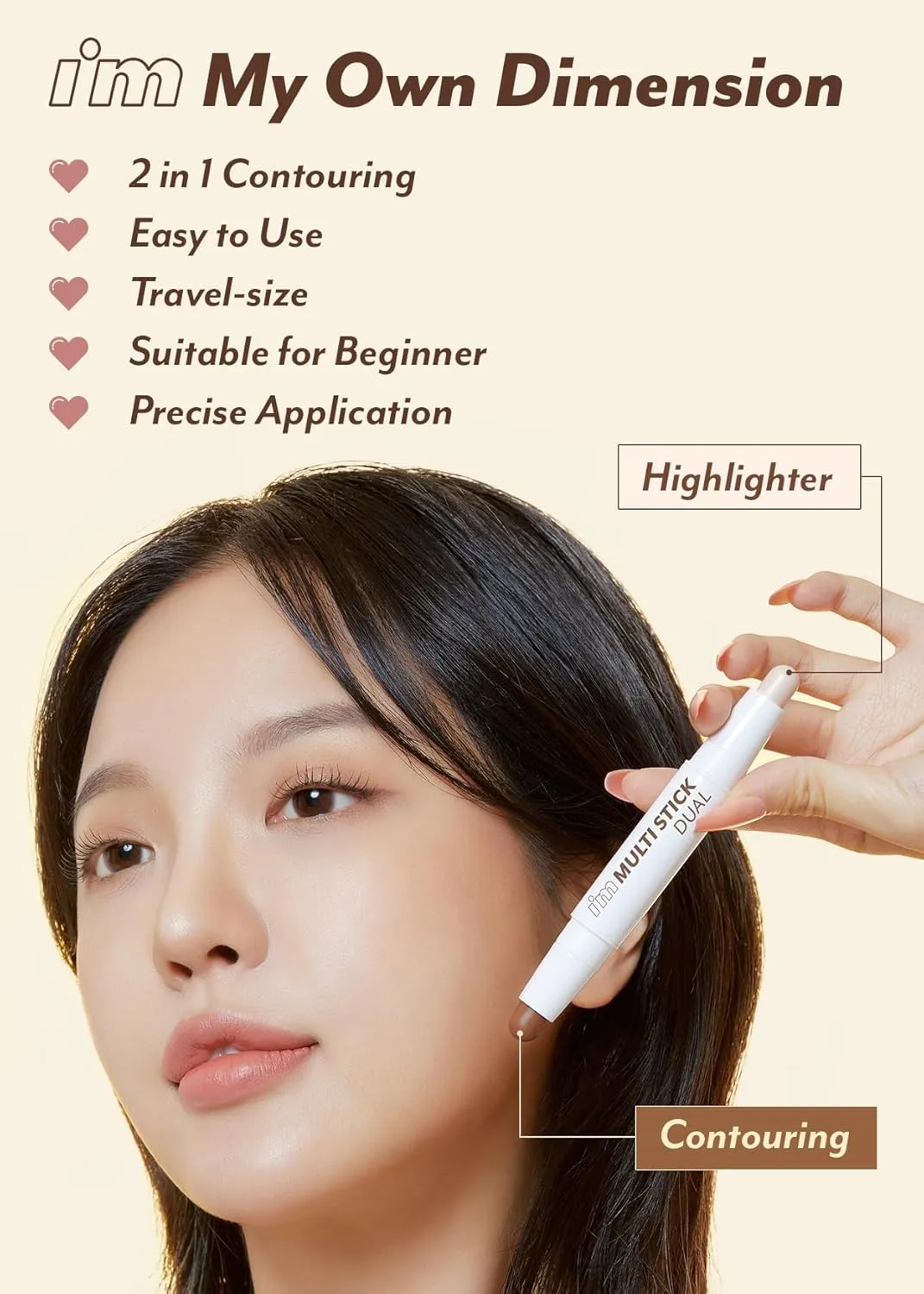 I'M MEME Two Shade Contour - I'm Multi Stick Dual 001 Contouring | Shading and Highlighting, Matte Finish, Suitable for Beginners, Portable Size, Lightweight Formula, Easy Blending