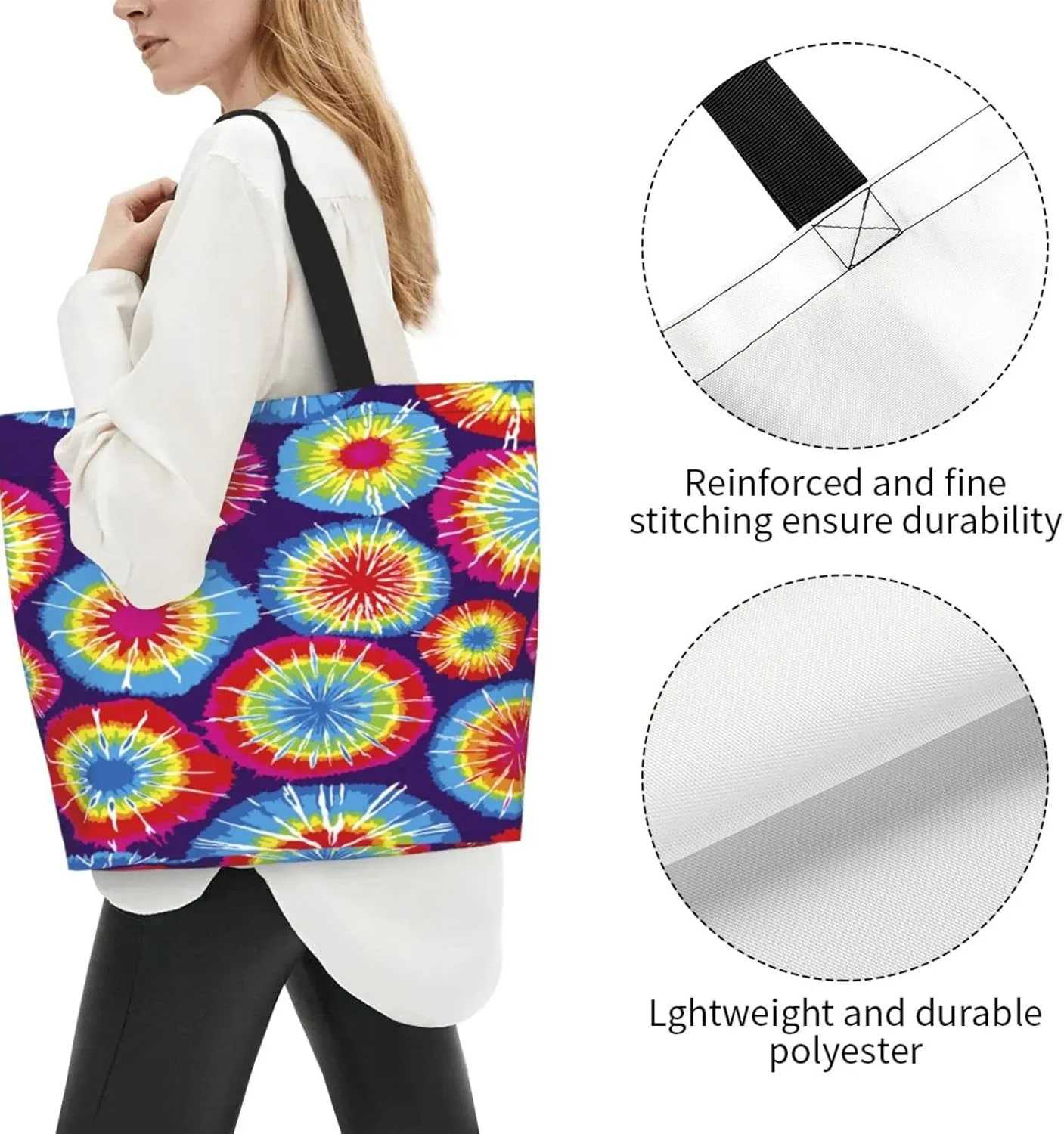 IMPCOKRU Large Tote Bag for Women Reuseable Handbag,Double Sided Priting Grocery Bag Foldable for Shopping Travel Activity