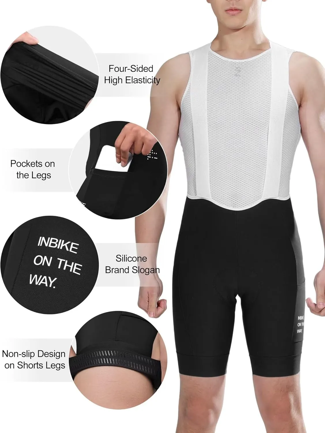 INBIKE Cycling Bib Shorts for Men, 3D Padded Breathable Road Bike Shorts Men, Lightweight Biking Bicycle Bibs with 2 Pockets