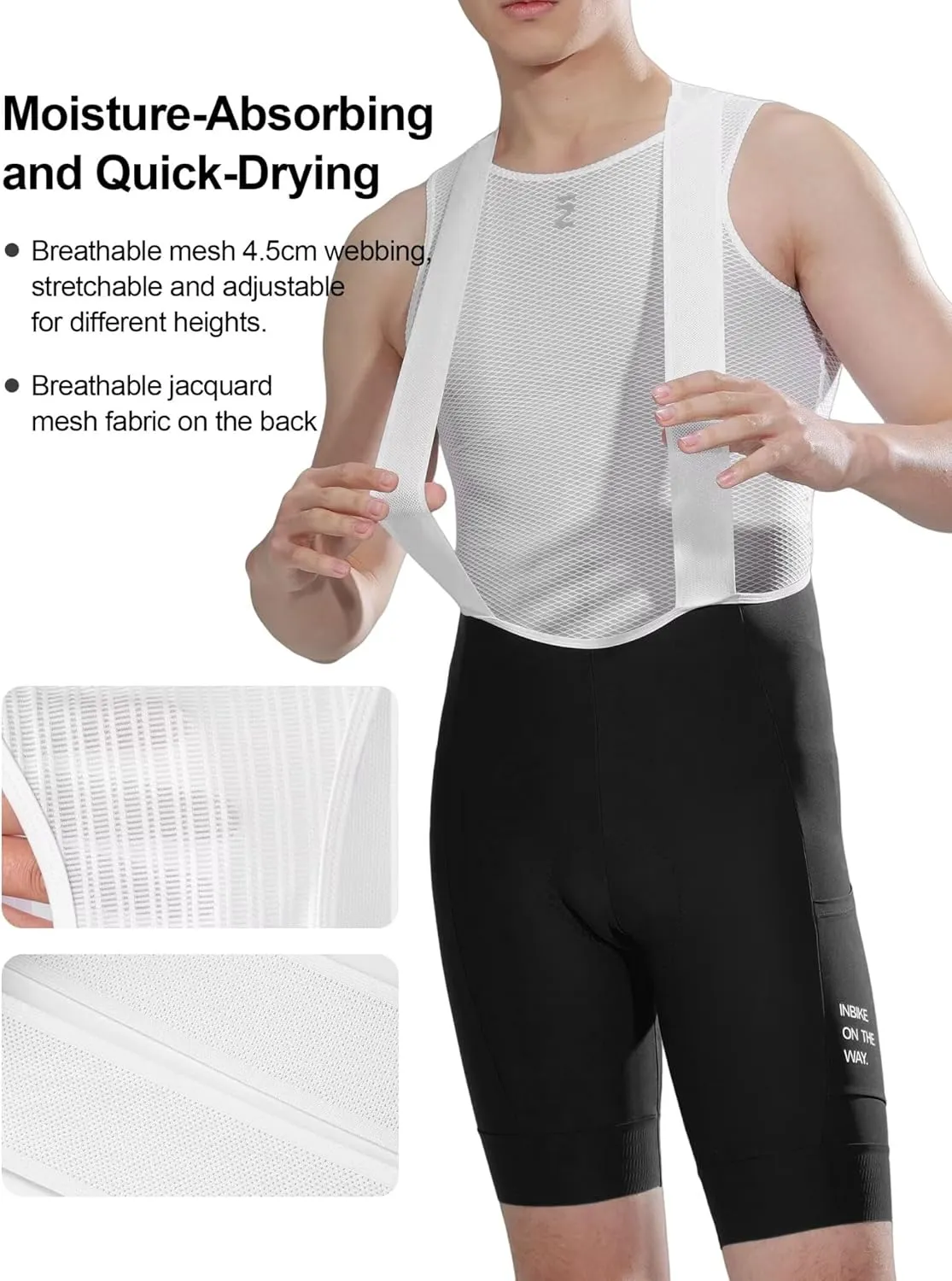 INBIKE Cycling Bib Shorts for Men, 3D Padded Breathable Road Bike Shorts Men, Lightweight Biking Bicycle Bibs with 2 Pockets