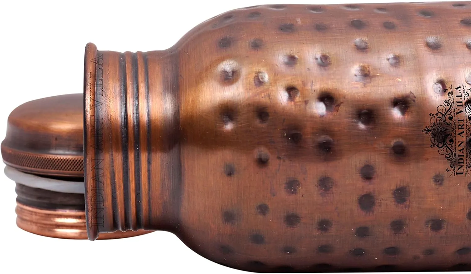 Indian Art Villa Hammered Anti Tarnished Rusty Look Copper Bottle, Storage Water, Travel Essential, 35 OZ