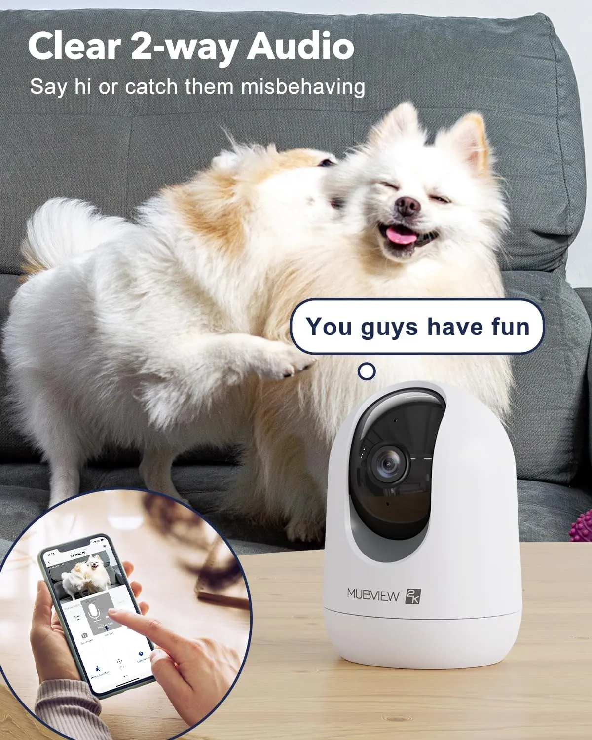 Indoor Security Camera 2K, Pet Camera with Phone App, WiFi Cameras for Home Security Camera for Dog/ Baby Monitor/Elder Pan Tilt, 2.4G, 24/7, 2-Way Talk, Human Detection, Motion Tracking, Cloud