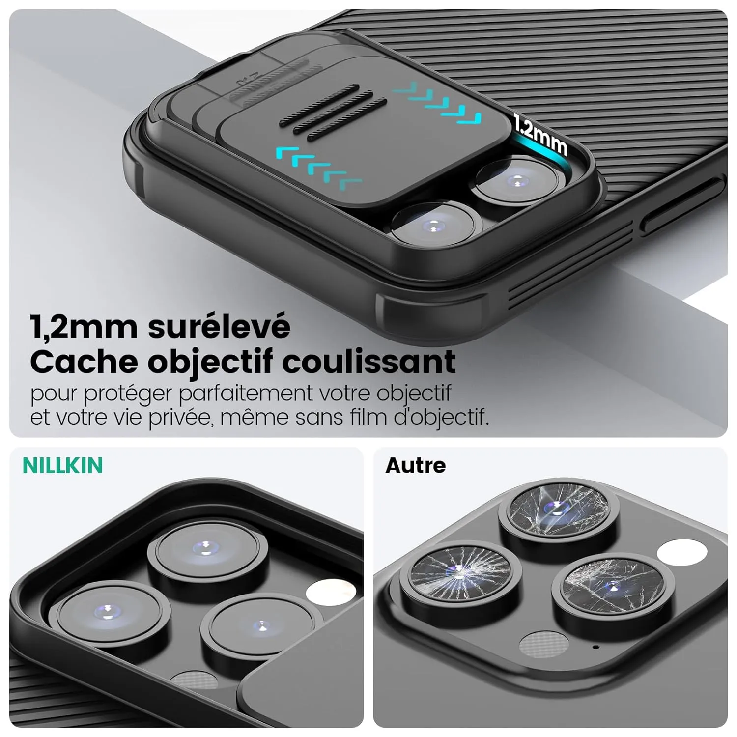 iPhone 15 Pro Max Original Cam-Shield Camera Slider (Shutter) Double Layered Protection TPU   PC - Black