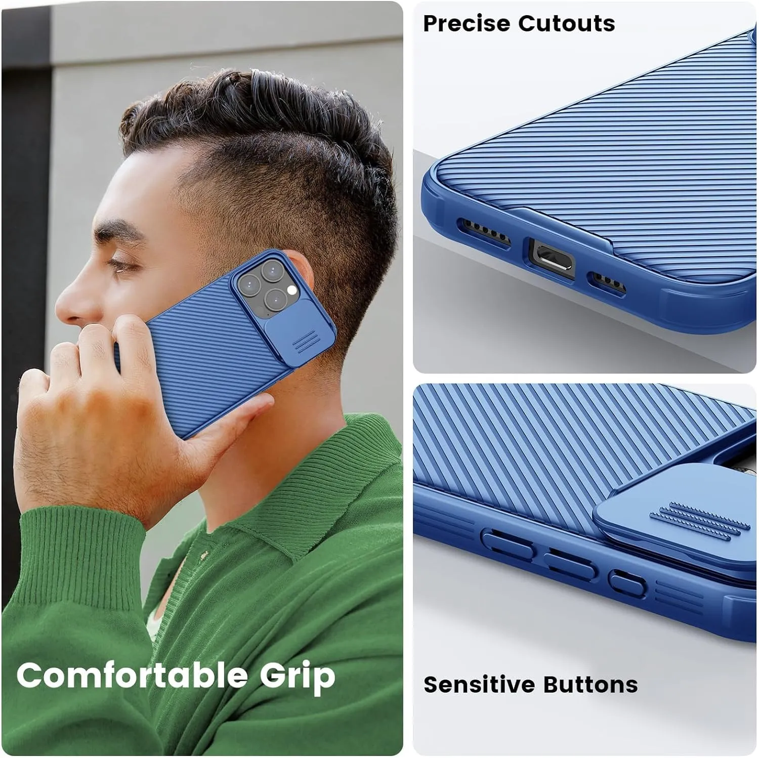 iPhone 15 Pro Original Cam-Shield Camera Slider (Shutter) Double Layered Protection TPU   PC - Blue