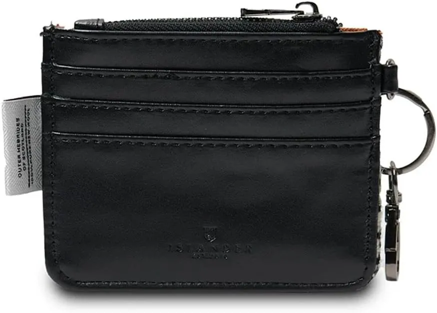 Islander The Card Zip Wallet Microfibre Leather and Harris Tweed (Blue Tartan)
