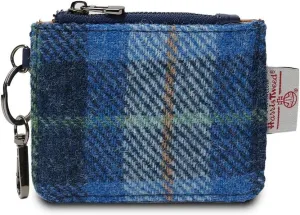 Islander The Card Zip Wallet Microfibre Leather and Harris Tweed (Blue Tartan)