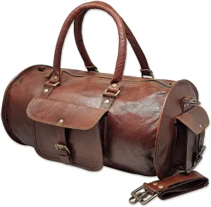 Jaald 20" Leather Duffle Bag Travel Carry-on Luggage Overnight Gym Weekender Bag Vintage Brown