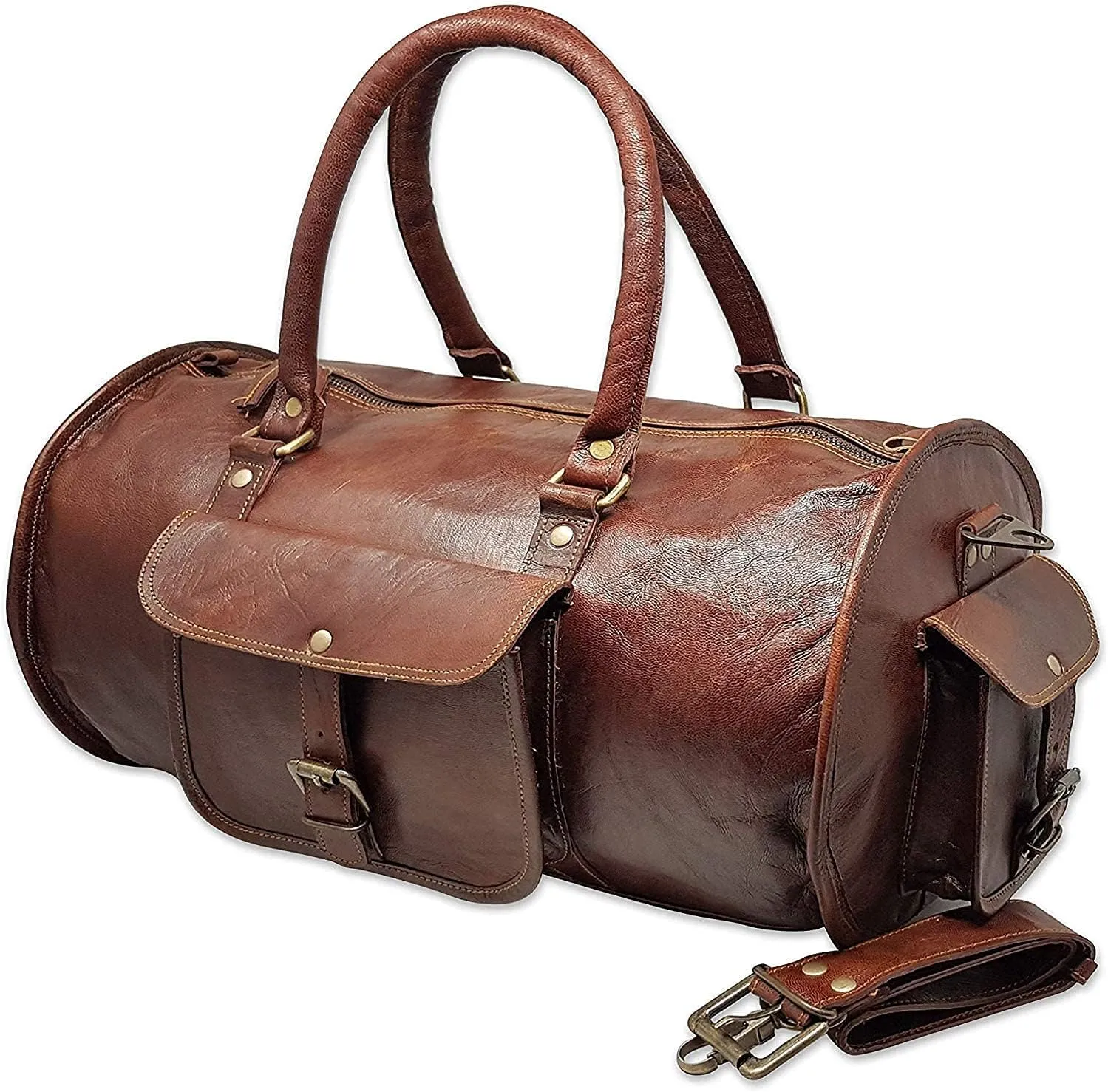 Jaald 20" Leather Duffle Bag Travel Carry-on Luggage Overnight Gym Weekender Bag Vintage Brown