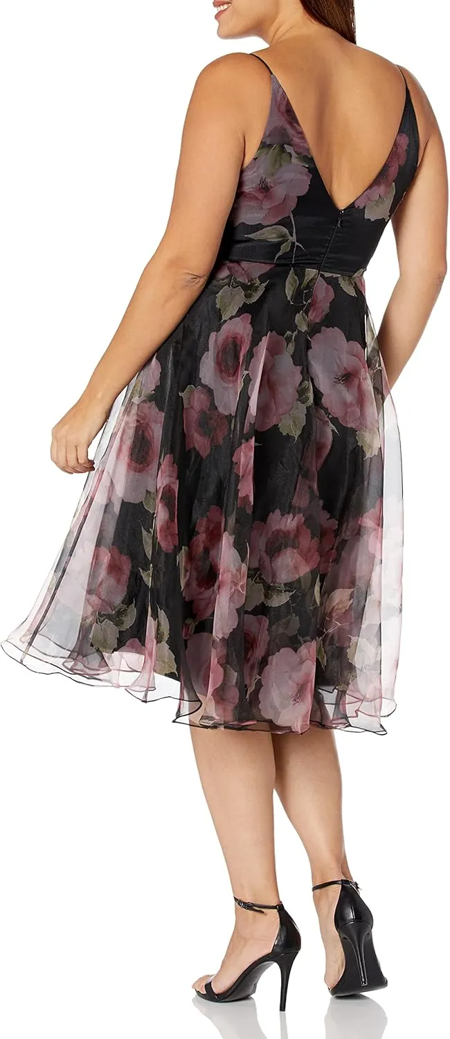 Jenny Yoo Women's Sabrina Tea Length Floral Organza Dress
