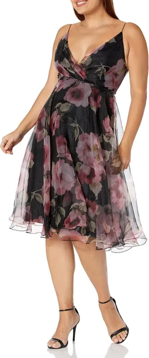 Jenny Yoo Women's Sabrina Tea Length Floral Organza Dress
