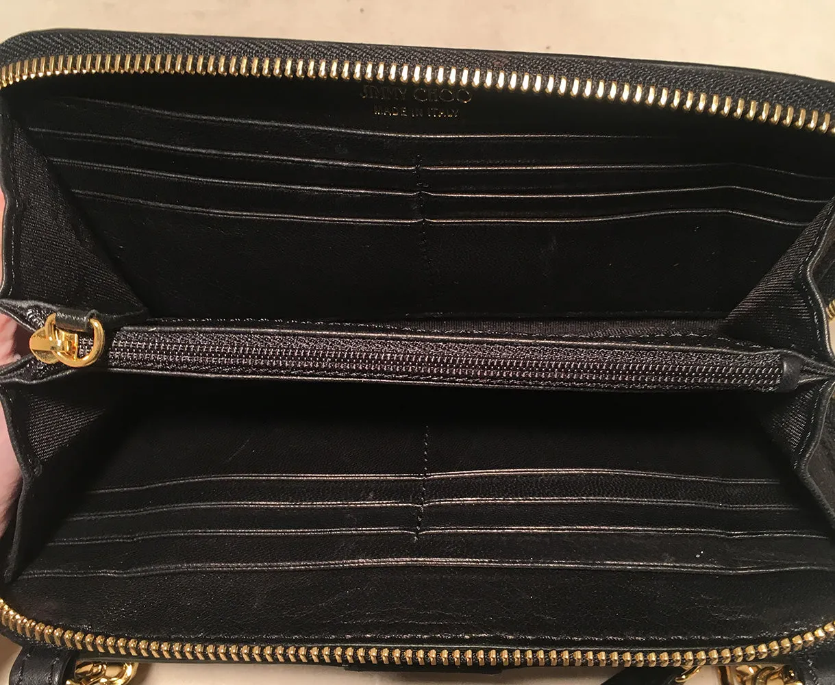 Jimmy Choo Black and Gold Leather Wallet on a Chain