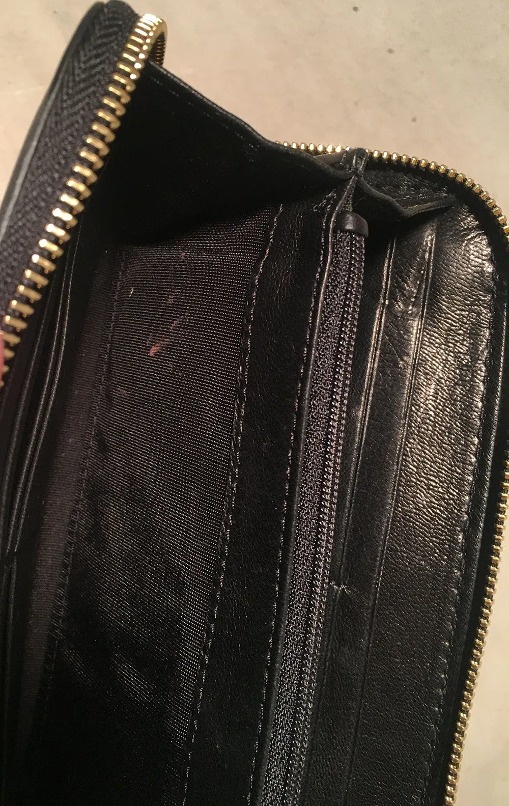 Jimmy Choo Black and Gold Leather Wallet on a Chain
