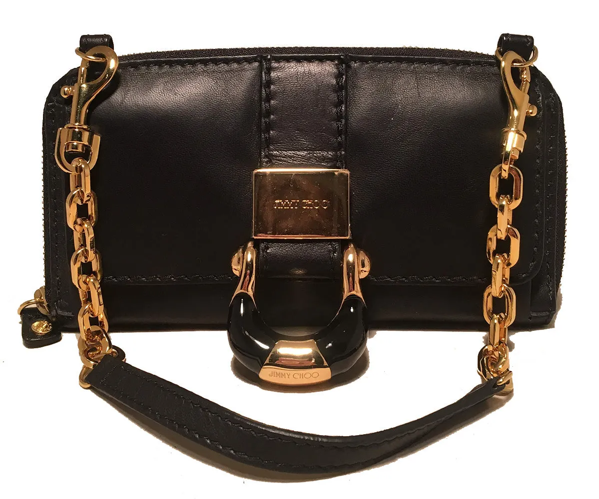Jimmy Choo Black and Gold Leather Wallet on a Chain