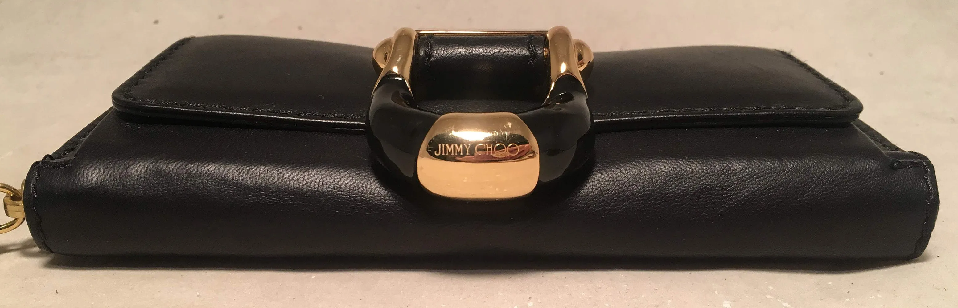 Jimmy Choo Black and Gold Leather Wallet on a Chain