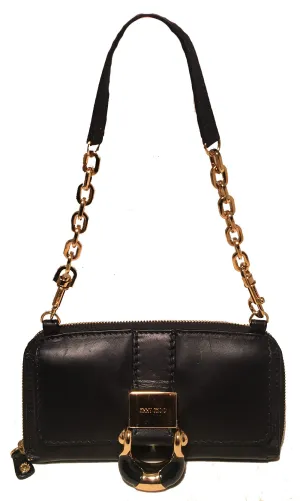 Jimmy Choo Black and Gold Leather Wallet on a Chain