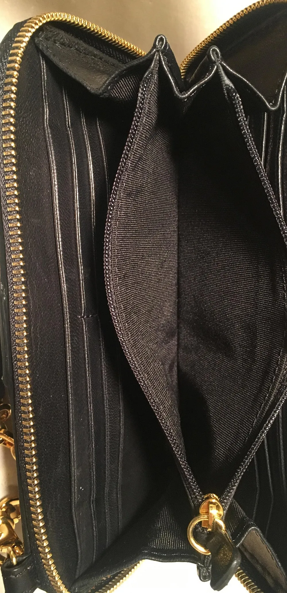 Jimmy Choo Black and Gold Leather Wallet on a Chain